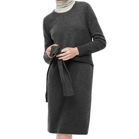 NWT-XS-J.Crew LONG-SLEEVE EVERYDAY CASHMERE CREWNECK DRESS - Gray